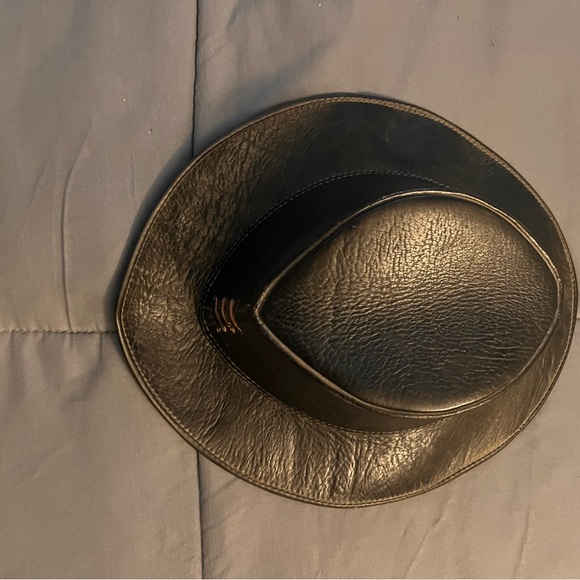 Sleek Black Leather Hat - Picture 2 of 5